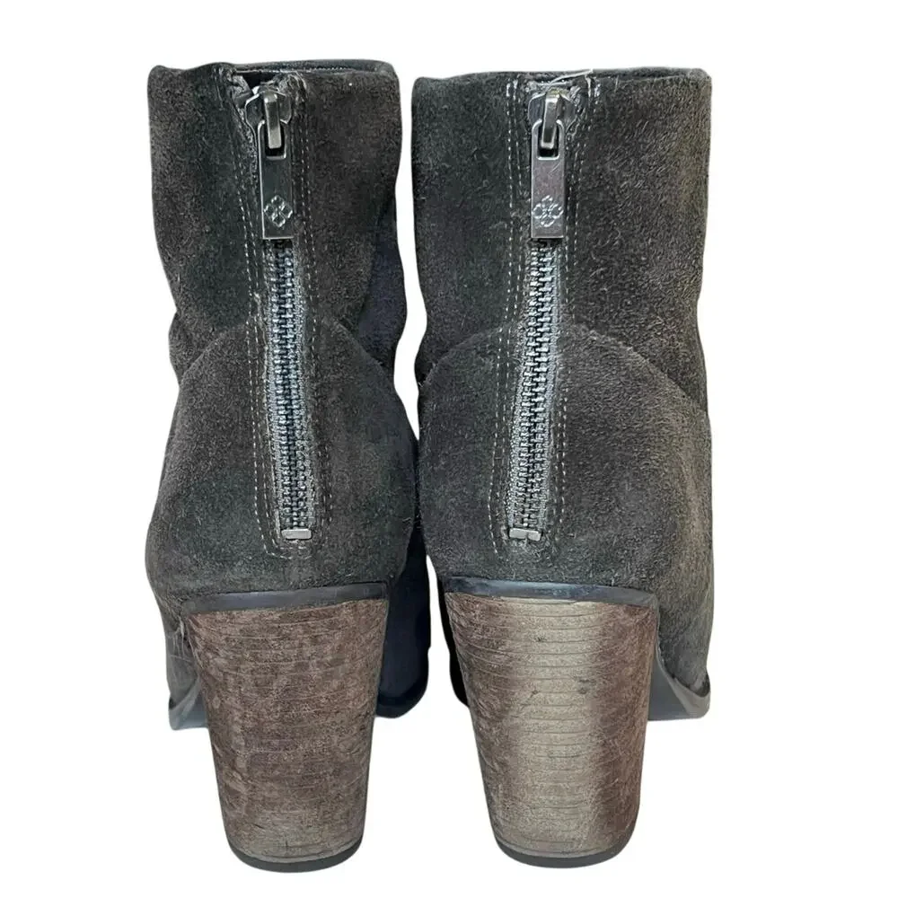 Arturo Chiang Hadley Gray Suede Ankle Boots Back Zip Block Heel 9M